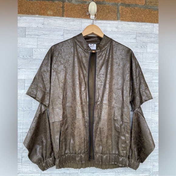 PLANET By LAUREN G VEGAN LEATHER CUT OUT METALLIC JACKET LARGE /1 - Picture 2 of 15